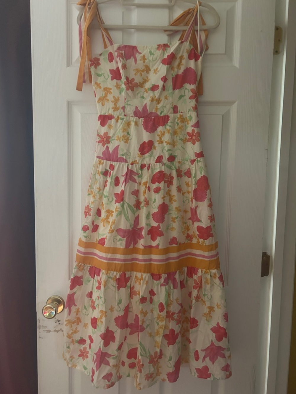 Francesca's Collections Cream Sundress with Pink and Yellow Floral Print